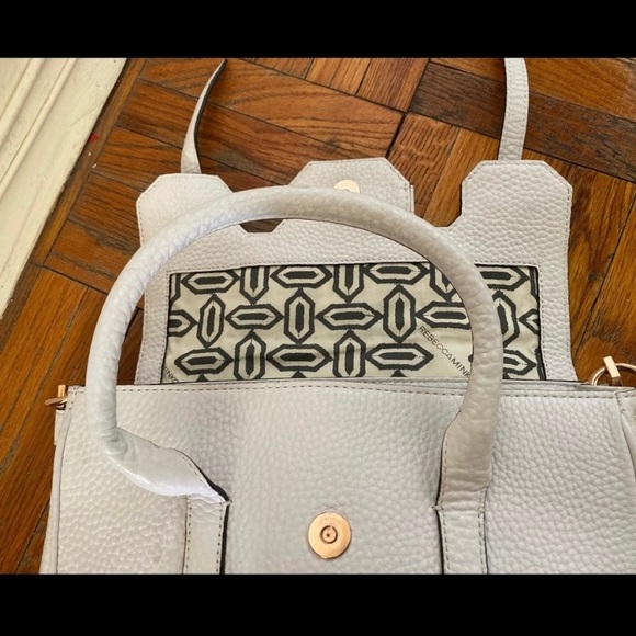 REBECCA MINKOFF WHITE ROSE GOLD KELLY-STYLE CROSSBODY LEATHER Bag GORG RARE M - Picture 6 of 8